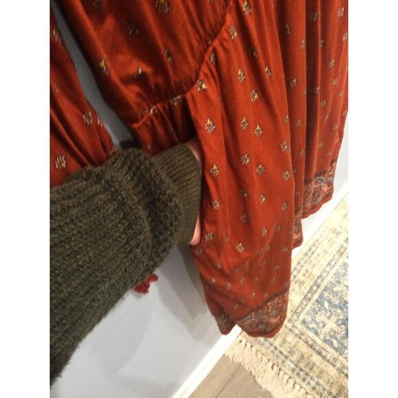 Garnet Hill Drop Waist Dress Size Medium Orange Red Floral Organic Cotton Boho - Picture 6 of 10